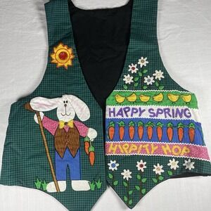 Easter Embroidered Festive Vest Unisex Buttons And Glitter Spring Easter Bunny